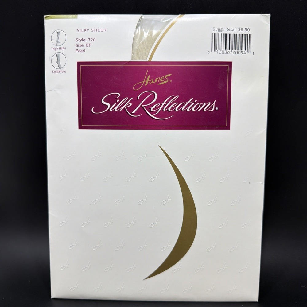 Vtg Hanes Silk Reflections Panty Hose Pearl Size EF Control Top Reinforced Toe
